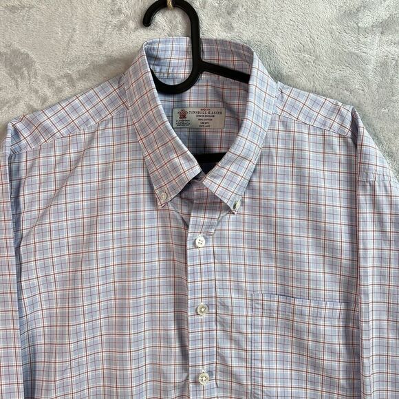 Turnbull & Asser Mens Dress Shirt XL?*READ White/Blue Plaid Designer Button Down - Picture 2 of 15